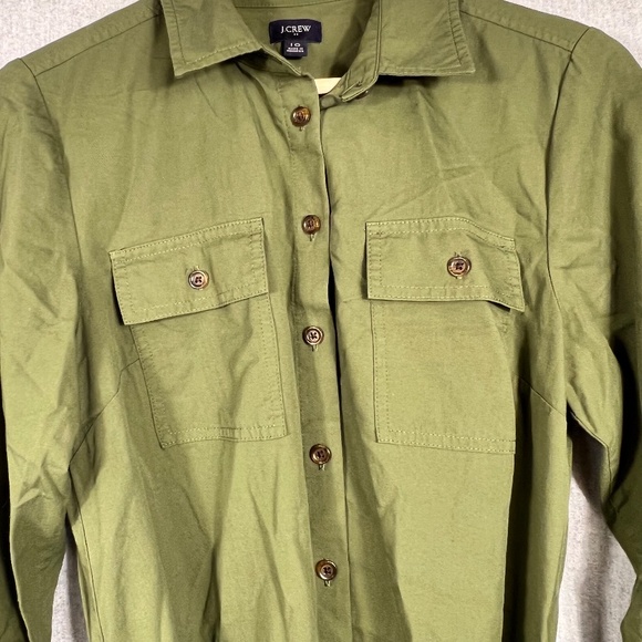 J. Crew Re-imagined Button Down Belted Shirt Dress 10 Hunter Green Transition - Picture 3 of 10
